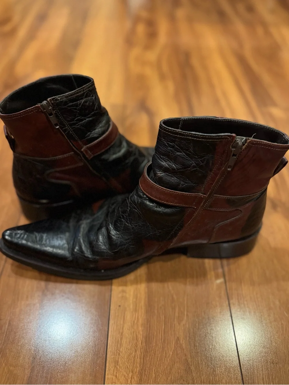 Marco Delli Two-Tone Black & Brown Leather Ankle Boots for Men